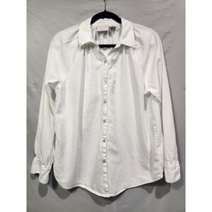 Laura Ashley Linen / Rayon Blend White Button Up Blouse Minimalist Preppy Medium